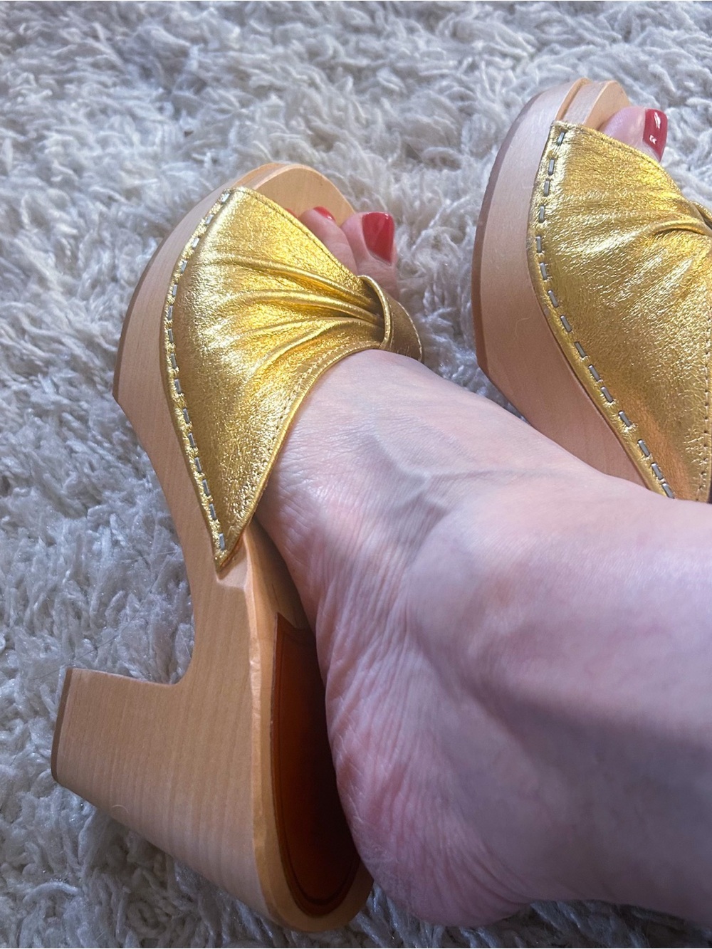 Retro Clogs l Swedish Hasbeens l Gold | 38 7.5 8 | 1940s Style | Mules